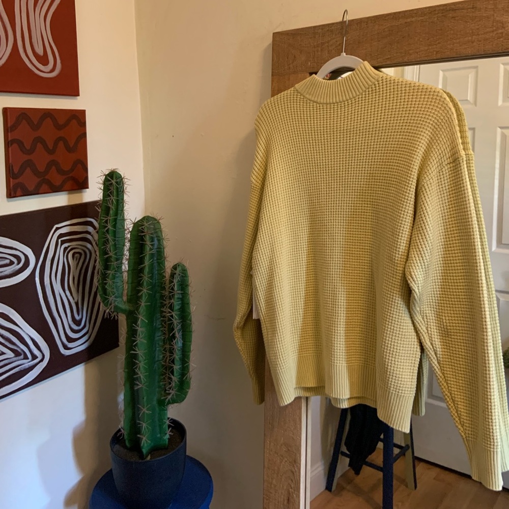 Lightweight waffle knit jumper in a soft buttery yellow from Aritzia